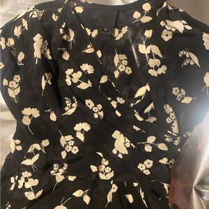 Anna Sui Black and Cream Floral Top